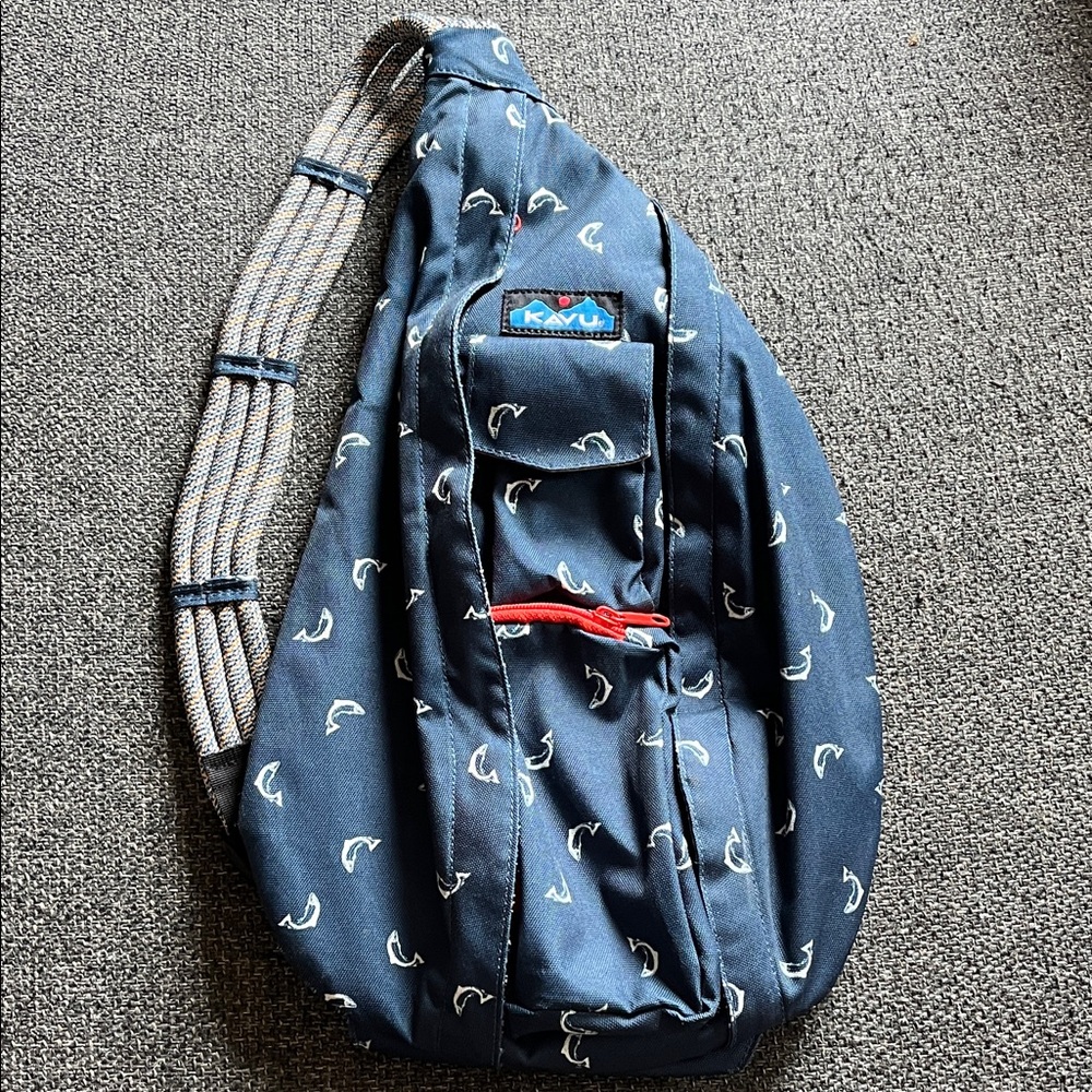 KAVU Navy Sling Backpack with White Accents